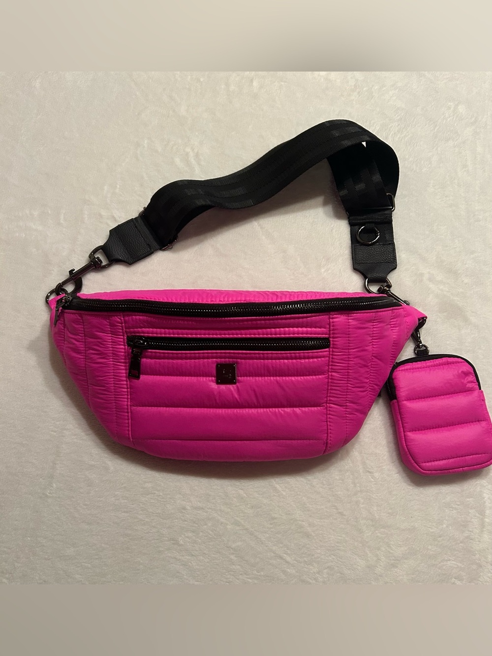 Think Royln Sister Sling Crossbody Quilted hot pink Bag Adjustable